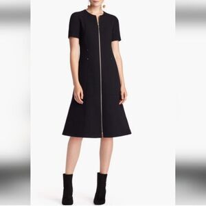 Lafayette 148 New York black Wool zip-front Midi A-line  Dress M  Pockets